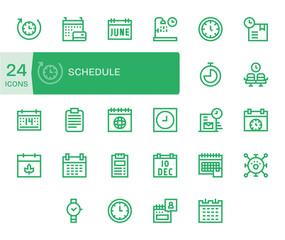 Schedule Vector Icon Library with 24 Bold Line 256x256 Grid Fitted Designs