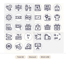 Discount Digital Vector Pack containing 28 Grid Fitted Bold Line 64x64 Icons