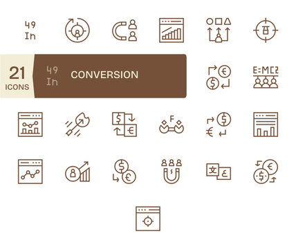 Conversion Design Vector Icons featuring 25 Display Perfect Regular Line Style