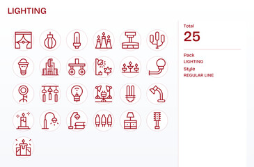 25 Regular Line Vector Icons designed for Lighting in 256x256 Pixel Optimized format