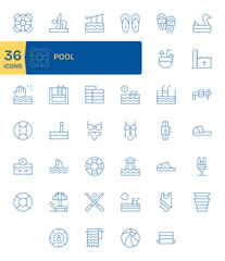 40 128x128 Thin Line Vector Icons for Pool with Editable precision