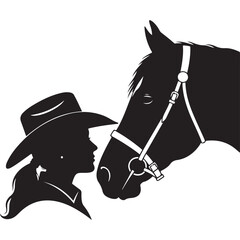 Horse nuzzling cowboy hat on ground, tender bond between horse and rider, sentimental western ranch vector