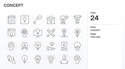 24 128x128 Thin Line Vector Icons optimized for Concept Display Perfect display