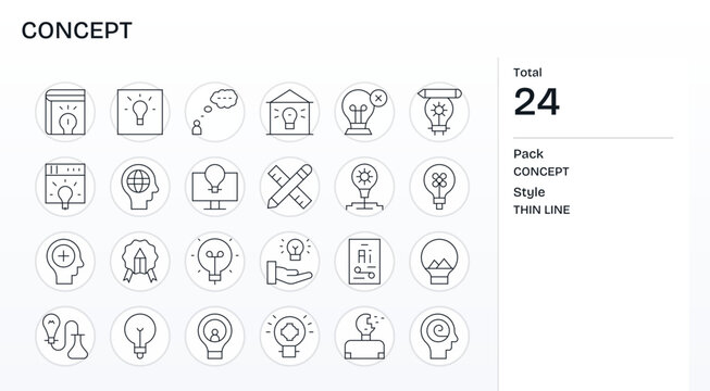 24 128x128 Thin Line Vector Icons optimized for Concept Display Perfect display