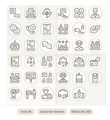 Customer Service Vector Icon Arsenal with 35 128x128 Regular Line Pixel Optimized designs