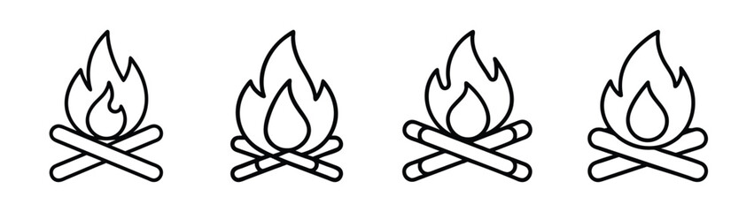 Campfire clip art vector illustration drawing of bonfire fire pit wood logs for camping outdoors