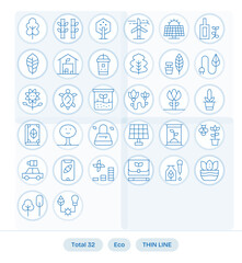 32 Thin Line Pixel Aligned Designs for Eco 256x256 Vector Icons