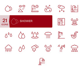 25 PIXEL Perfect 64x64 Vector Icons for Shower in elegant Regular Line design