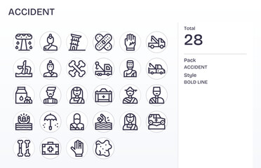 Accident Exclusive Vector Set featuring 28 Bold Line Pixel Aligned Retina Ready Icons