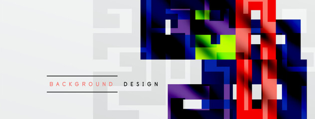 Abstract geometric design. Vibrant colors contrast with light gray layers. Modern aesthetic, suitable for backgrounds, presentations.