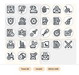 28 Bold Line Grid Fitted Vector Icons tailored for Invalid High Resolution interface