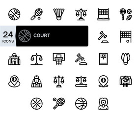 24 Bold Line Pixel Optimized Vector Icons for Court Graphics