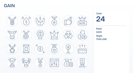 Gain Essential Vector Set including 24 Editable Thin Line High Resolution Icons
