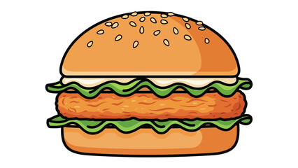 A cartoon illustration of a hamburger with sesame seeds on top