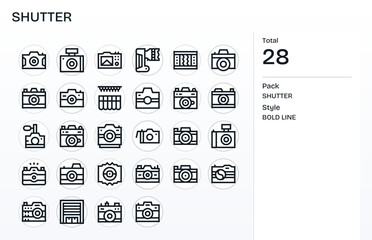 28 Vector Icons for Shutter featuring 64x64 Detail Enhanced Bold Line Graphics