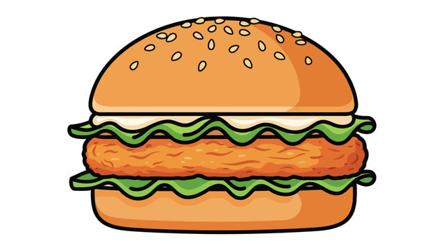 A cartoon illustration of a hamburger with sesame seeds on top