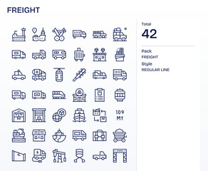 Freight Professional Vector Set with 42 Regular Line Detail Enhanced High Resolution Icons