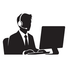 Customer Support Agent at Computer – Call Center Icon