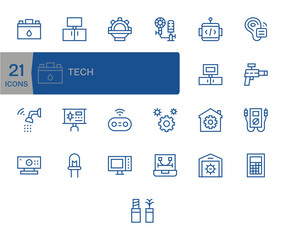 Tech featuring 25 High Resolution Vector Icons in Regular Line Design