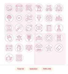 Fototapeta premium Selection Vector Icon Collection with 32 High Resolution Thin Line Designs