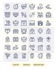 Affection Professional Vector Set with 42 Regular Line Grid Fitted 128x128 Icons