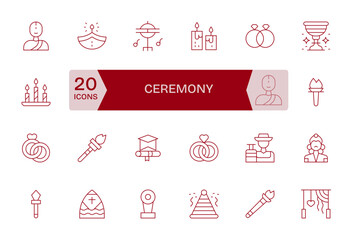 Fototapeta premium Ceremony Ultimate Vector Package with 24 Retina Ready Thin Line Detail Enhanced Icons
