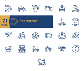 Transport Vector Icon Arsenal with 25 128x128 Regular Line Pixel Optimized designs