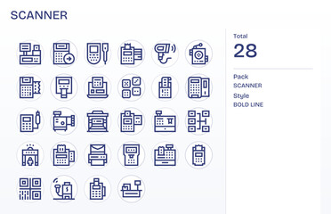 28 Bold Line Pixel Aligned Vector Icons crafted for Scanner 256x256 applications