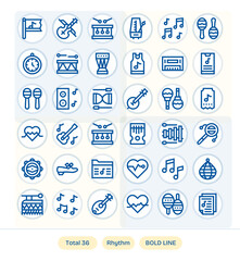 36 Display Perfect Vector Icons themed around Rhythm in 256x256 Bold Line format