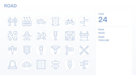 Road Vector Graphics Pack including 24 Thin Line 256x256 Detail Enhanced Icons