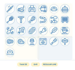 Grill Comprehensive Vector Bundle with 25 Editable Regular Line 128x128 Icons