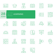 Learning Vector Icon Library with 32 Thin Line Retina Ready Pixel Aligned Designs