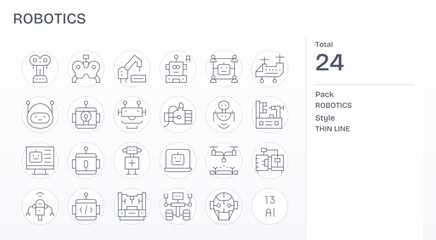 24 Thin Line Vector Icons designed for Robotics in 64x64 Display Perfect format