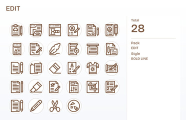 Bold Line Style Edit Vector Icons with 28 High Resolution Grid Fitted Designs