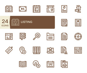 24 Pixel Aligned 64x64 Vector Icons for Listing in elegant Bold Line design