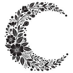 Floral Crescent Moon Wreath – Botanical Decorative Vector