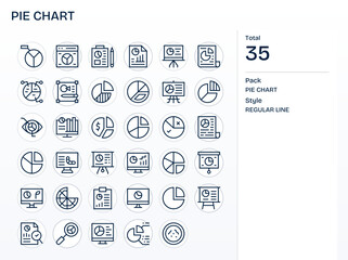 Pie Chart Vector Graphics featuring 35 Regular Line Detail Enhanced Retina Ready Designs