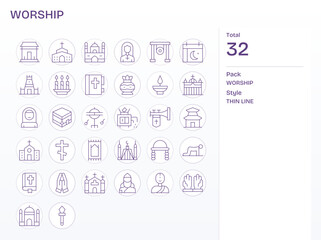 Worship Digital Vector Pack containing 32 Display Perfect Thin Line 128x128 Icons