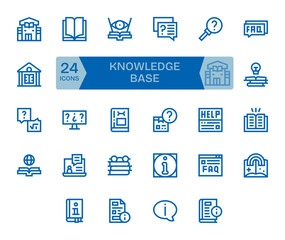 24 Pixel Aligned Vector Icons themed around Knowledge Base in 256x256 Bold Line format
