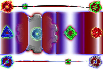 Sfondo bianco con un Ingranaggio grande e altre forme astratte colorate
