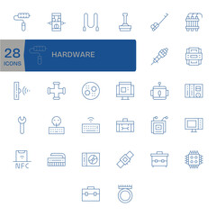 Fototapeta premium 32 256x256 Thin Line Vector Icons for Hardware with Editable precision