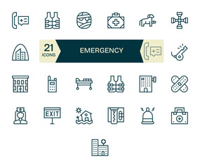 Emergency Scalable Vector Set featuring 25 Pixel Optimized Regular Line 64x64 Icons