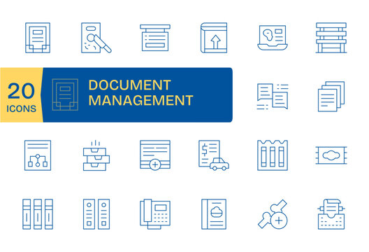 20 Grid Fitted Thin Line Vector Icons from Document Management Collection