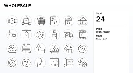 24 Detail Enhanced 64x64 Vector Icons for Wholesale in elegant Thin Line design