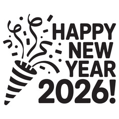 Happy New Year 2026 with Confetti Popper – Festive Vector