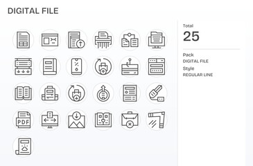 Obraz premium 25 Regular Line Vector Icons for Digital File in crisp 64x64 Detail Enhanced resolution