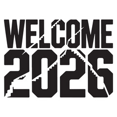 Welcome 2026 – Split Text Glitch Effect Typography Vector