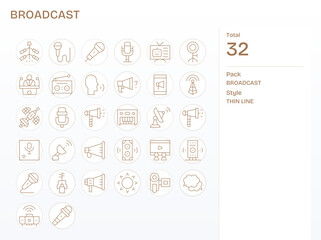 Broadcast Comprehensive Vector Bundle with 32 Display Perfect Thin Line Retina Ready Icons