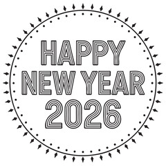 Happy New Year 2026 Round Badge with Dotted Border – Vector sticker