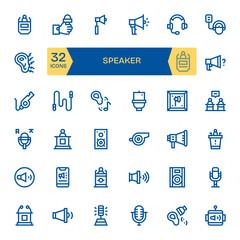 Speaker High Resolution Vector Icon Pack with 32 Bold Line Pixel Optimized Elements